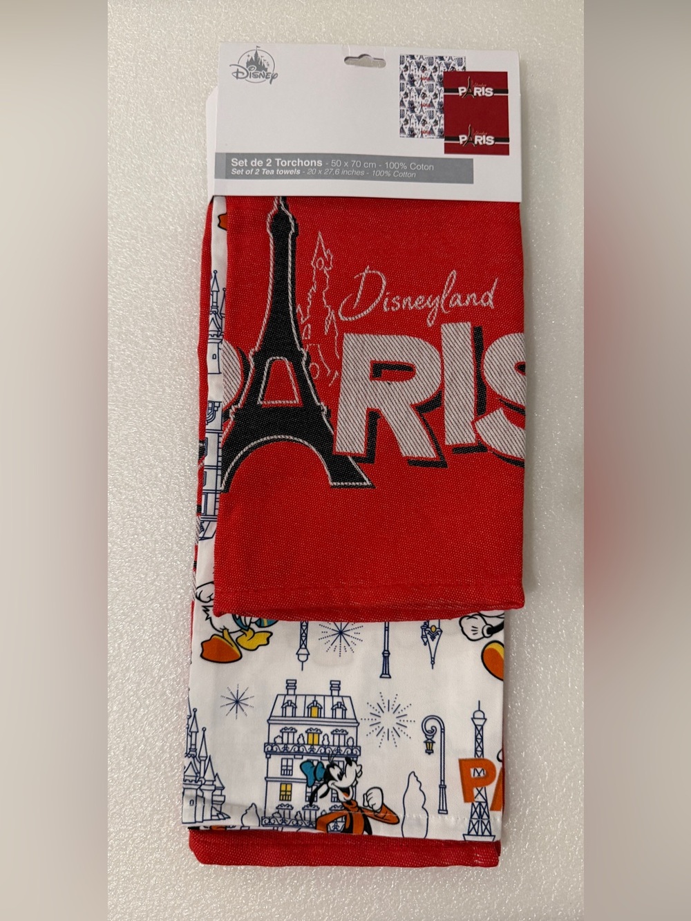 Set of 2 Disneyland Paris Kitchen Tea Towels Eiffel Tower Disney Mickey NWT